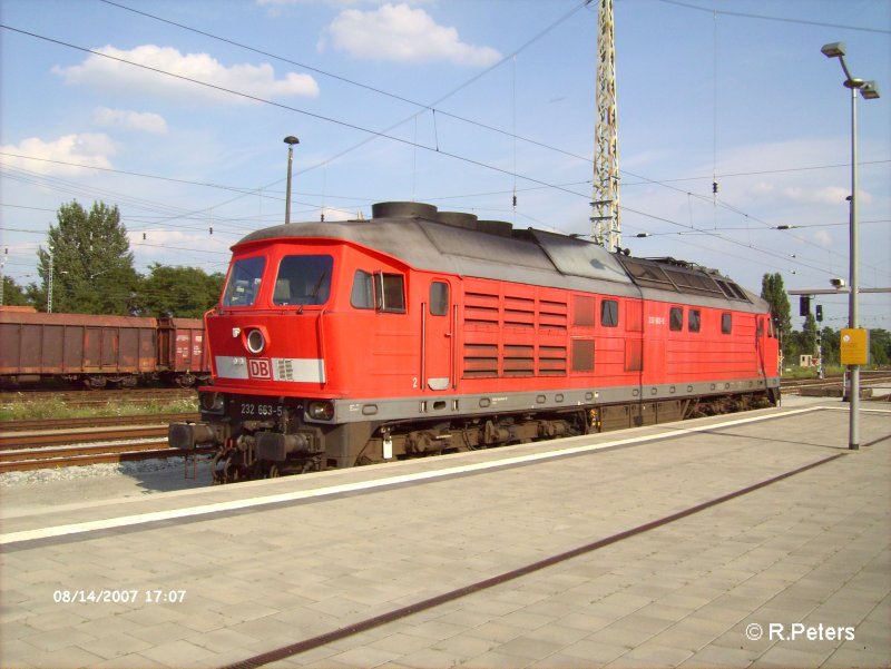232 663-5 mit Versuchsl�ftern rollt durch Frankfurt/Oder. 14.08.07