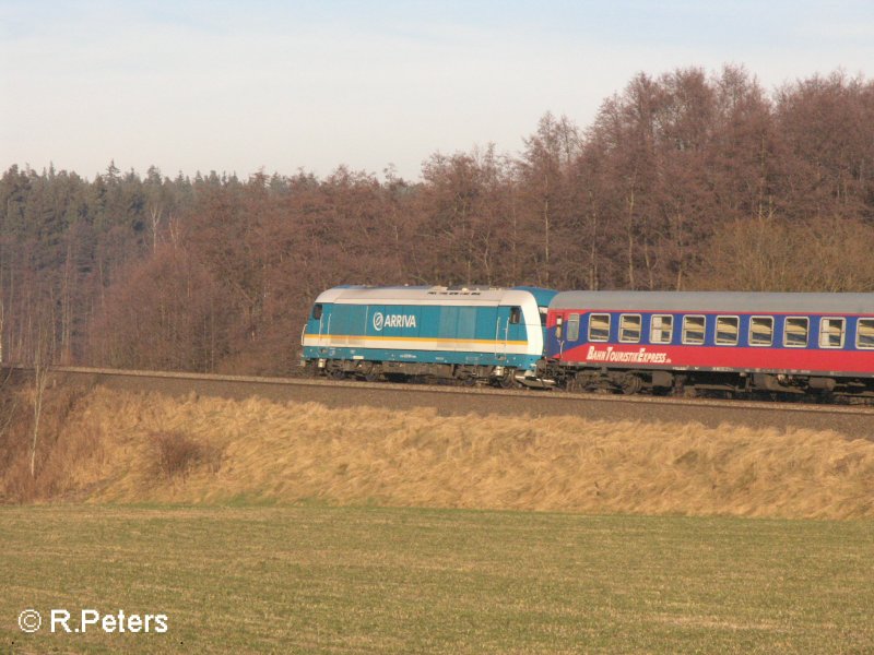 Der versp�tete Alex nach Hof gezogen von 223 063 bei Oberteich. 20.12.07