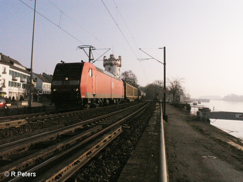 Eine 185iger durchf�hrt R�desheim an dem Rhein mit ein gemischten G�terzug. 13.02.08