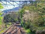 Der von oben kommende Zug erreicht die oberste Spitzkehre, wo ein Gegenzug mit Triebwagen 2001 bereits wartet.