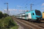 Am 26 April 2025 verlasst EuroBahn ET4-02 Salzbergen als RB auf den Weg nach Hengelo (NL) �ber der Grenzbahnhof Bad Bentheim.
