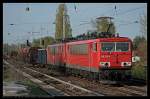 DB Schenker 155 212-4 und als Wagenlok 155 125-8 mit gemischtem G�terzug nach Berlin (Berlin Karow 28.04.2010)