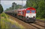 RheinCargo DE 672 / 266 072-8 mit einem Kesselwagen-Zug am 16.06.2014 in Panketal-R�ntgental