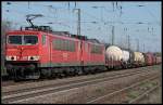 DB Schenker 155 038-3 mit 155 060-7 als Wagenlok und gemischtem Gterzug (Nuthetal-Saarmund 07.04.2010)