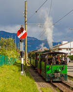 50 Jahre BC - MEGA STEAM FESTIVAL der Museumsbahn Blonay–Chamby - Museumsbahn-Romantik pur:    In Doppeltraktion erreichen die G 3/3 Gastlok (030T) „La Fert�-Bernard“  № 60 und