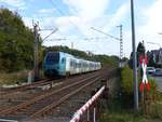 Keolis Eurobahn Triebzug ET 4.05 Bahn�bergang Tecklenburger Stra�e, Velpe, Westerkappeln, 28-09-2018.