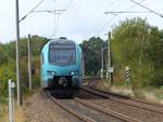 Keolis Eurobahn Triebzug ET 4 08 bei Bahnbergang Fuchsweg, Laggenbeck, Ibbenbren 28-09-2018.