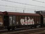 Hbillns gro�r�umiger Schiebewandwagen mit Nummer 21 RIV 80 D-DB 2474 473-0 Bahnhof Amersfoort Centraal, Niederlande 20-02-2024.