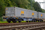 4-achsiger Drehgestell-Containertragwagen der Gattung Sgmmnss, 33 88 4594 362-4 B-MERTZ, der Fa.