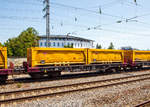 An die DB AG vermieteter Sgmmns 2 Containertragwagen mit klappbaren Ladeschwellen, versenkbaren Containerzapfen und Steckrungen, 37 80 4505 142-2 D-ERR, der ERR European Rail Rent GmbH (Duisburg)