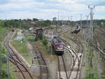 Blick auf den Güterbahnhof Angermünde am 16.Mai 2020 von einer Straßenbrücke aus.