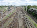 Blick auf dem Bahnhof Angermünde,am 16.Mai 2020,von einer Straßenbrücke.