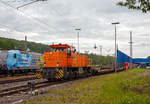 Sdwestfalen Container-Terminal GmbH (SWCT), Kreuztal Ubf, den 31.05.2019:  Der halbe KLV-Zug ist bereits leer, nun muss die KSW 45 (98 80 0276 016-9 D-KSW), eine MaK G 1204 BB der der Kreisbahn