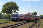 25 Jahre Moorexpress: EVB 150 und EVB 116 am 10.05.2025 in Gnarrenburg.