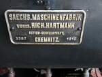 38 205 Fabrikschild im Sächsischen Eisenbahnmuseum in Chemnitz am 19.04.2017.