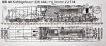 Schnittzeichnung einer kohlegefeuerten Dampflokomotive der BR 44 „Jumbo“ (DB 044) mit Tender 2'2'T34, angeklebt am Tender der am 02.07.2023 ausgestellten 44 508 beim Lokschuppen vom