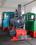 Die 600mm Feldbahn-Dampflok DDM 5, vom Typ Jung „Hidalgo“, am 26.03.2016 im DDM - Deutsches Dampflokomotivmuseum in Neuenmarkt-Wirsberg, nicht betriebsfähig und so auch leider kalt.