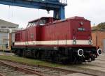 V100 143 vom Mecklenburgischen Eisenbahn-und Technikmuseum stand zu den Schweriner Modellbahn-Tagen drauen zur besichtigung.29.09.2012