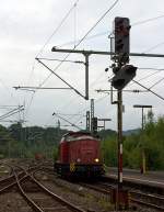 Die V 100.05 (202 726-6) der HGB (Hessische Güterbahn GmbH, Buseck) ex DR 110 726-7 ex DB 202 726-6 bei Rangierfaht am 15.09.2012 in Betzdorf/Sieg.