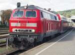 218 443-0 mit Doppelstockzug in Ulm am 20.09.2014.