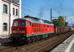 Die Ludmilla 233 322-7 (92 80 1233 322-7 D-DB) der DB Cargo, ex DB 232 322-8, ex DR 132 322-9, f�hrt am 19.09.2018 mit einem G�terzug durch den Hauptbahnhof Brandenburg an der Havel.