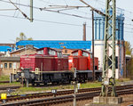   Die 290 008-2 (98 80 3290 008-2 D-RPRS), ex DB V 90 008 und dahinter die 290 003-3 (98 80 3290 003-3 D-RPRS), ex DB V 90 003 der Railsystems RP GmbH am 30.04.2016 in Gotha (aufgenommen vom