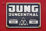 Jung-Fabrikschild der ex DB 323 842-5, ex DB Köf 6772, der Westerwälder Eisenbahnfreunde 44 508 e.