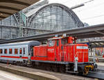Die 363 218-9 (98 80 3363 218-9 D-DB) der DB Cargo Deutschland AG, ex DB 365 218-7, ex DB 361 218-1, ex DB 261 218-2, ex DB V 60 1218, zieht am 17.06.2016 einen IC-Wagenzug aus dem Hbf Frankfurt am