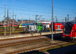 Ein Bild aus dem Zug auf die Abstellgruppe und das DB Regio Instandsetzungs Werk Rostock beim Hauptbahnhof Rostock am 22 April 2026.