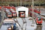 In Ulm stehen im Triebwagen Bw 611 004 und 611 535, sowie 628 348 und 650 110 und 650 100 und andere am 22.12.2009.