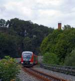   Der Dieseltriebwagen 642 656 / 056 ein Siemens Desiro Classic der Erzgebigsbahn (DB Regio) erreicht gleich (am 26.08.2013) den Bahnhof Wolkenstein, hier gab es früher einen Anschluss an die