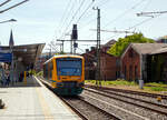 Der VT 650.88 „Parchim“ (95 80 0650 088-7 D-ODEG) der Ostdeutsche Eisenbahn GmbH (ODEG), ex PEG VT 650.53, erreicht am 16 Mai 2022, als RB 13 von Rehna, den Zielbahnhof Schwerin Hbf.