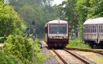 Aus Dagebüll kommend und soeben den Ortsteil Deezbüll passierend hat der VT 71 der neg(628/629 071)Einfahrt in Niebüll.