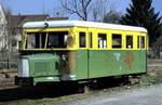 Wismarer Schienenbus aus Borkum eingetroffen, am 20.04.1985. Nach der Umspurung und Aufarbeitung sollte er eingestzt werden. Ochsenhausen am 20.04.1985.