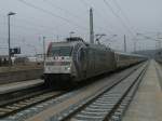 101 144 und der IC 2213 Binz-Stuttgart am 27.Februar 2011 in Bergen/Rgen.