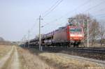 145 031-1 mit dem Fiat-Autozug zwischen Growudicke und Rathenow in Richtung Stendal unterwegs.