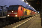146 281 „Meine Ziele“ mit RE4324 von Rostock Hbf nach Bad Kleinen kurz vor der Ausfahrt im Rostocker Hbf.18.01.2026