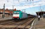 186 250-7 fr ITL Eisenbahn GmbH mit einem Containerzug in Stendal.