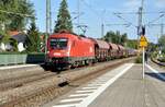 ÖBB 1116 198 mit gemischtem Güterzug in Prien am 12.08.2022.