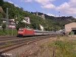 101 077-6 durchf�hrt Bacharach mit den EC 7 Hamburg – Chur.