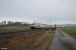 Mit einer ICE2 Überführung von München nach Berlin - Rummelsburg fuhr 101 110  50Jahre InterCity  bei Oberdachstetten am 08.12.24 vorbei.