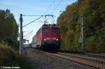 110 469-4 mit einem ICE2-Steuerwagen 808 020-2  Meiningen  bei Nennhausen und fuhr in Richtung Wustermark weiter. Netten Gru� an den Tf! 18.10.2012 
