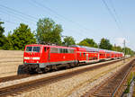   Die 111 177-2 (91 80 6111 177-2 D-DB) der DB Regio Bayern fährt am 05.06.2019 mit einem RE durch Gröbenzell in Richtung Augsburg.