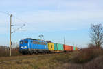 Die für Metrans fahrende Press 140 017 hing am 08.02.2020 vor dem Containerzug DGS 99699 Leipzig Wahren - Hamburg.