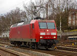 Die 145 065-9 (91 80 6145 065-9 D-DB) der DB Cargo Deutschland AG fährt am 04.02.2016 in Kreuztal vom Abstellbereich nun zum Güterbahnhof, um dort einen Coil-Güterzug zu