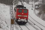 151 159-1 die Schublok fährt nach getaner Leistung zum Bahnhof Geislingen / Steige zurück am 13.02.2009.