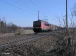 155 116-7 mit gedecktem G�terzug bei Jacobsdorf( Mark) 08.03.11