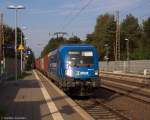 182 911-8 evb logistik mit einem evb Containerzug, bei der Einfahrt in Bienenbüttel und fuhr später weiter in Richtung Uelzen. 29.09.2014