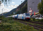 Die an die LINEAS Group NV/SA vermietete 186 454 (91 80 6186 454-5 D-Rpool) fährt am 02.09.2020 mit einem Kesselwagenzug, auf der Linken Rheinstrecke durch Koblenz-Oberwerth in Richtung