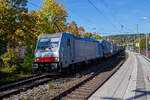 Die an die	LOKOMOTION Gesellschaft f�r Schienentraktion mbH (M�nchen) vermietete 186 282 (91 80 6186 282-0 D-Rpool) der Railpool GmbH (M�nchen) f�hrt am 16 Oktober 2026 mit einem KLV-Zug durch den Bahnhof Kirchen/Sieg in Richtung K�ln.

Die Bombard ...